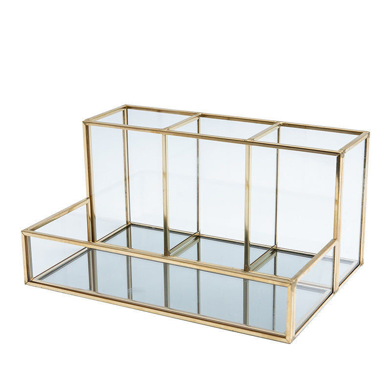 Glass Makeup Organizer Bathroom Cosmetic Organizer With Golden Glass Makeup Organizer Bathroom Cosmetic Organizer With Golden